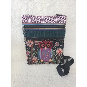 Embroidered Owl Bag Colorful Floral Purse Crossbody Shoulder Zipper Pockets